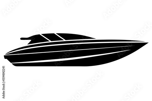 Modern speedboat black monochrome silhouette vector illustration