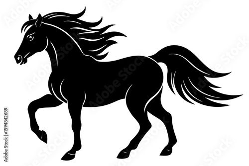 Elegant black horse prancing gracefully silhouette vector illustration