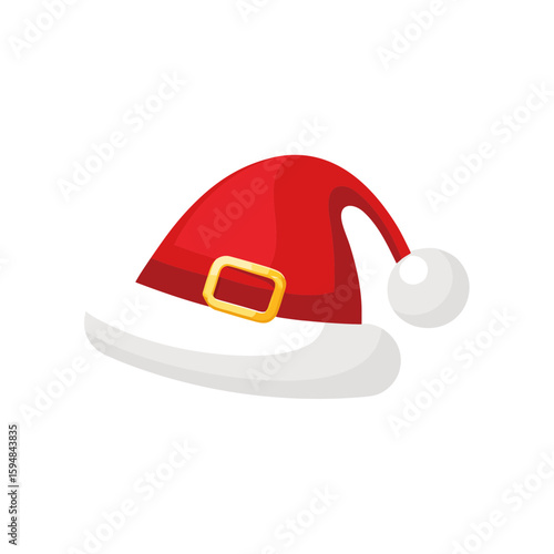 Vector illustration of red Santa hat, Christmas designs, festive clipart, seasonal packaging.