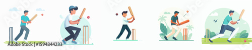 vector of a male playing cricket