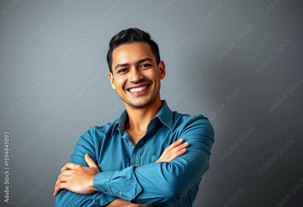 Fototapeta premium Smiling, confident figure, arms crossed, successful, happy, portrait, professional portrait, smile