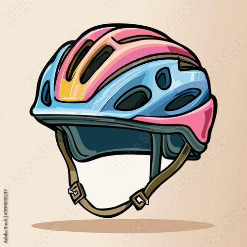 Colorful bicycle helmet, vibrant design, safety gear, cycling equipment.