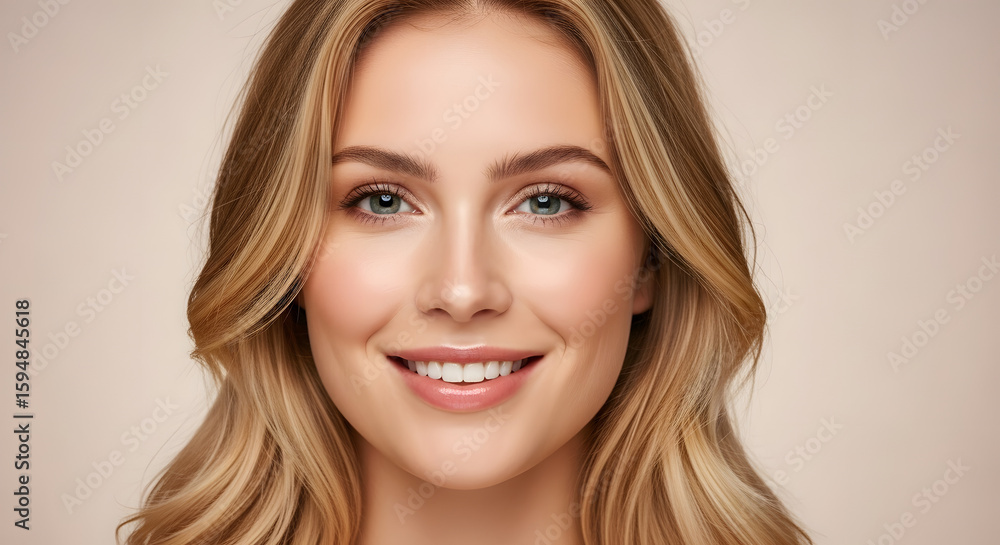 Smiling Blonde Woman Portrait: Beauty, Wellness, and Skincare Smiling Blonde Woman Portrait: Beauty, Wellness, and Skincare