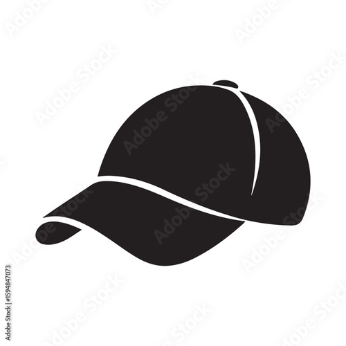 Black baseball cap silhouette isolated on white background