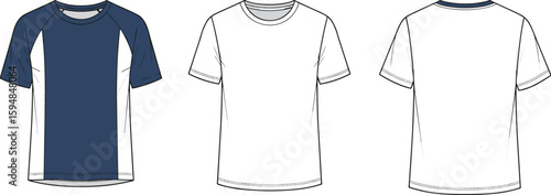 Modern T-shirt design template, front and back views, fashion sketch for casual wear mockup, stylish apparel illustration, clothing artwork reference