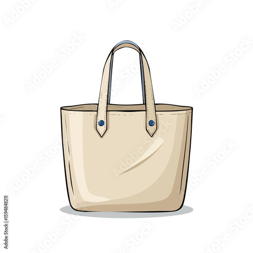 Beige tote bag illustration, featuring double handles and subtle blue accents.
