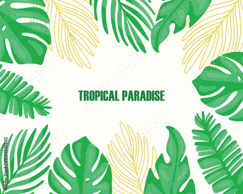 Tropical paradise lush green foliage and golden accents