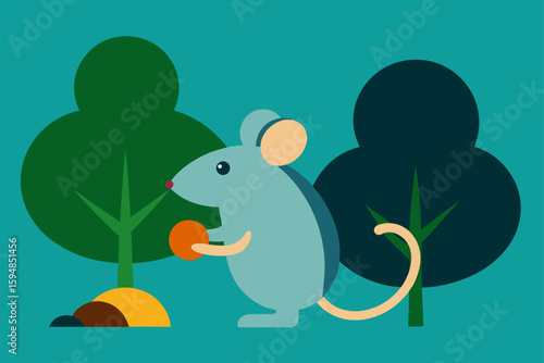 Mouse Nibbling on Acorn Beneath Trees