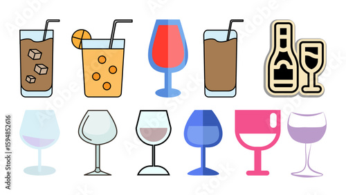Tropical Cocktail in Short Glass with Fruit Garnish – Refreshment Vector
