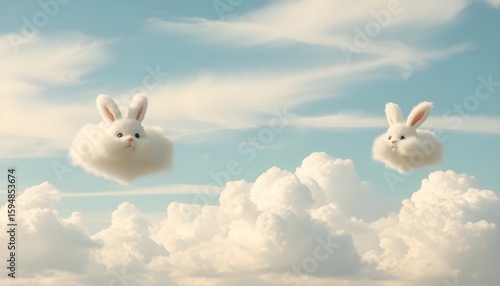 Floating rabbit clouds playful imagery dreamy sky fantasy concept surreal environment