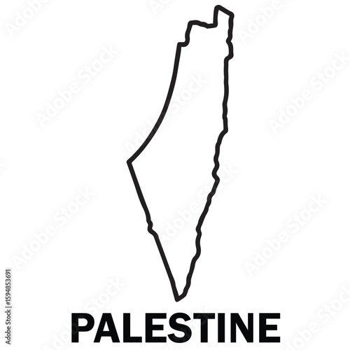 A vector illustration of Palestine, designed in minimalist black and white with strong black outlines, offers a sleek and timeless mapping aesthetic.


