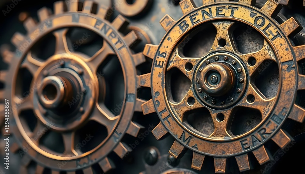 Obraz premium Intricate mechanical gears in vintage clock industrial workshop close-up photography