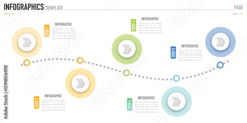 Origami circular infographic template or element with 5 step, process, option, colorful circle, paper cut origami, icons, gradient color, column, funnel for sale slide, minimal modern simple style