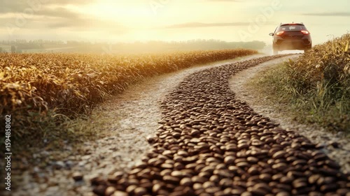 Wallpaper Mural Car driving on dirt road through fields with coffee beans Torontodigital.ca