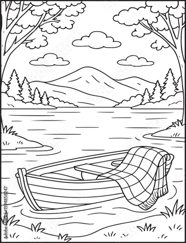 Konstfotografi Cozy Moments Bold Line Coloring Page – Relaxing Hygge-Inspired Illustration