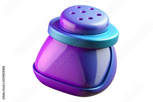 A stylized purple and blue salt shaker with a textured lid isolated on transparent background