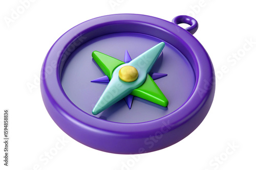 Colorful cartoon compass with a purple casing and green and blue needle isolated on transparent background