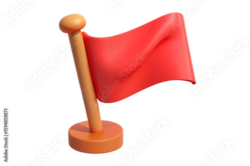 A small red flag on a wooden pole with a round base isolated on transparent background