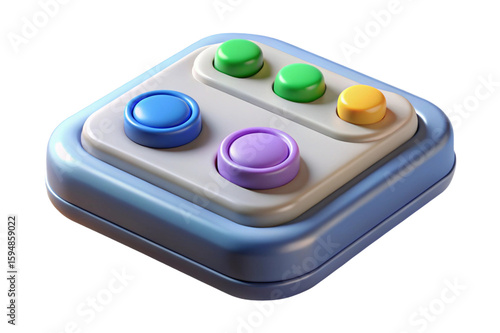 Retro video game controller with colorful buttons isolated on transparent background