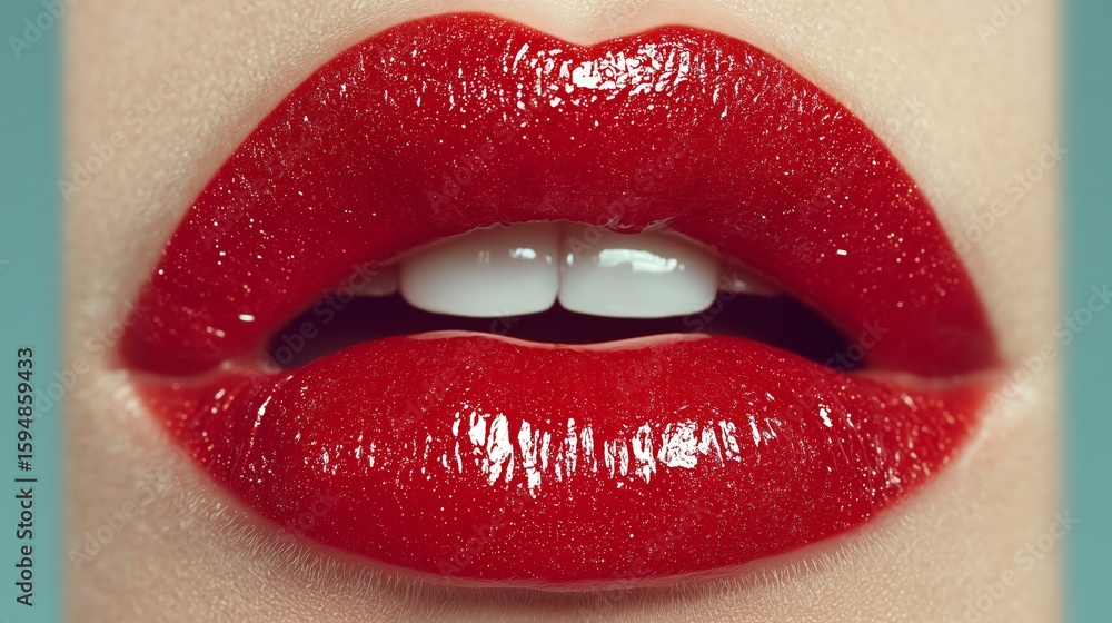 Fototapeta premium Glossy Red Lips Closeup