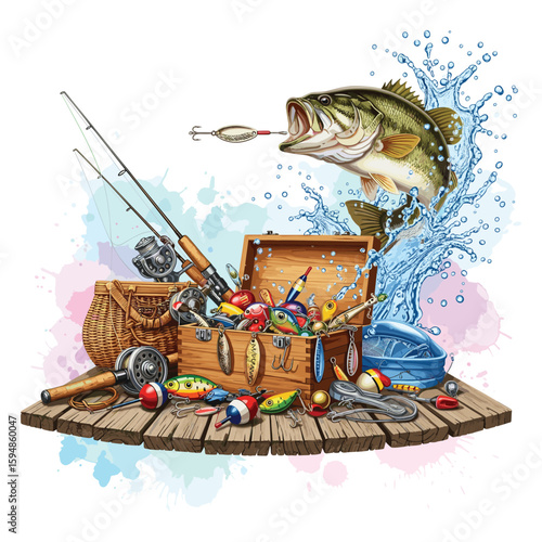 Fishing Bass Tackle Box Watercolor Sublimation
