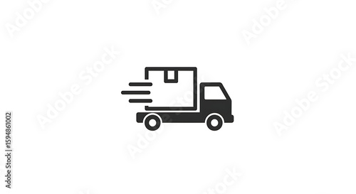 A simple graphic of a delivery truck with a box on the back moving quickly on a white background ai genrated