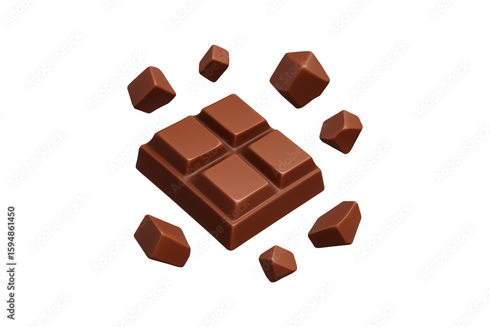 Fototapeta premium Chocolate Bar with Pieces Isolated on Transparent Background