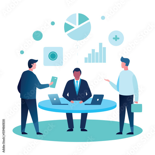 Executive brainstorming session with diverse team members isolated on transparent background