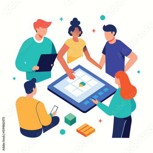 Flat cartoon vector illustration of a product design critique session isolated on transparent background