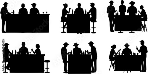 Set of people dining silhouettes for various restaurant, cafe, and bar scenes
