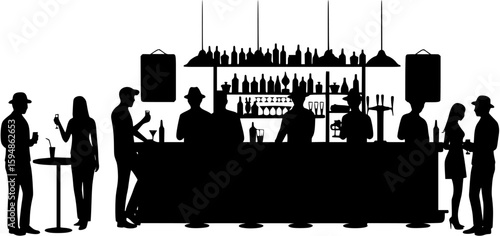 Set of people dining silhouettes for various restaurant, cafe, and bar scenes

