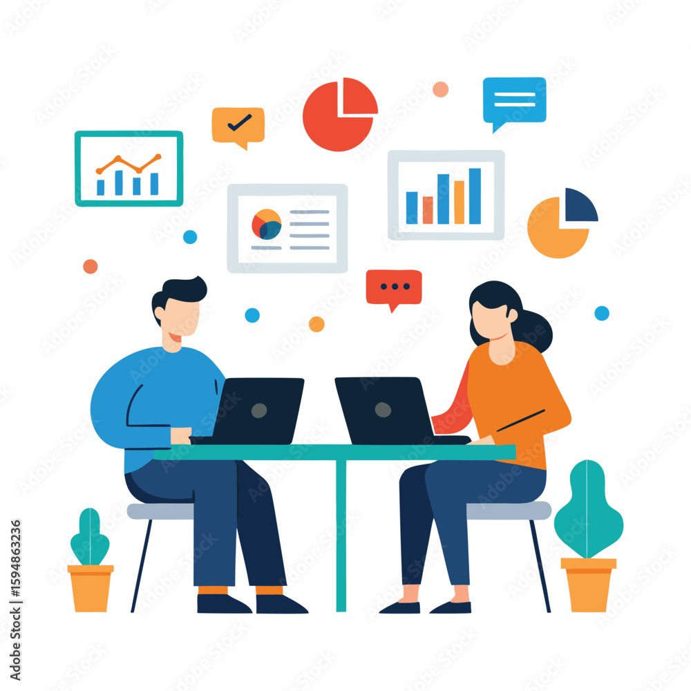 Fototapeta premium Digital marketing planning session meeting with diverse team isolated on transparent background