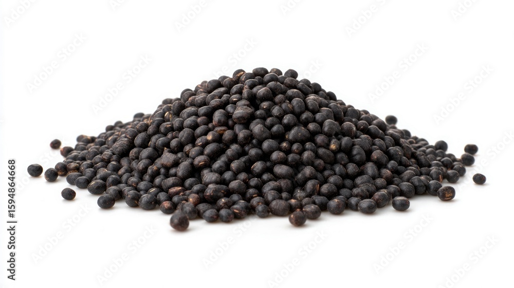 Pile of black mustard seeds on white background. Neural network AI generated Pile of black mustard seeds on white background. Neural network AI generated
