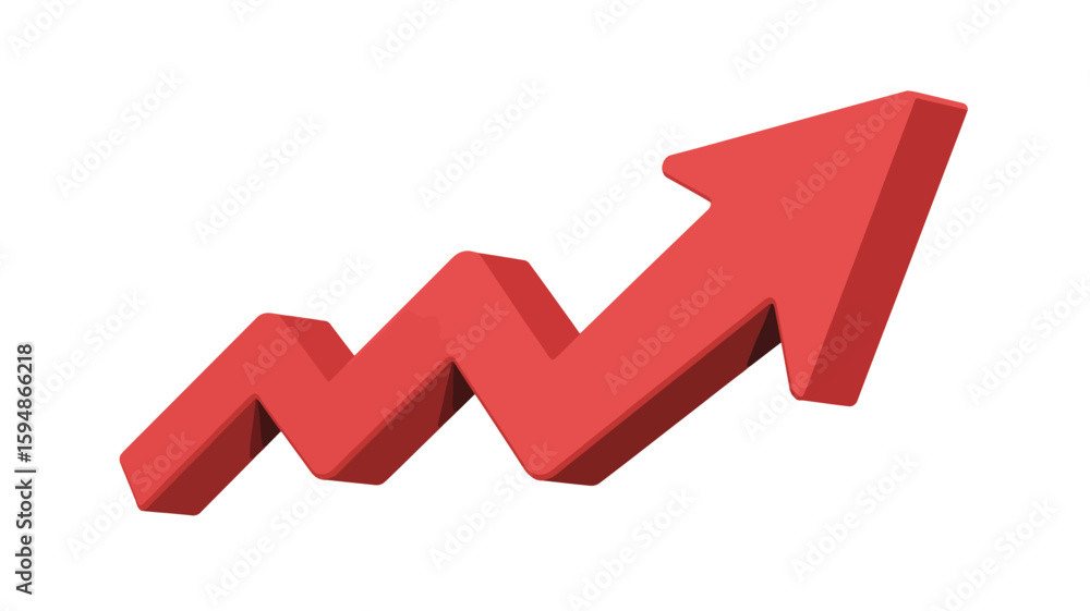 A 3D rendered red arrow pointing upward against a pure white background. A 3D rendered red arrow pointing upward against a pure white background.