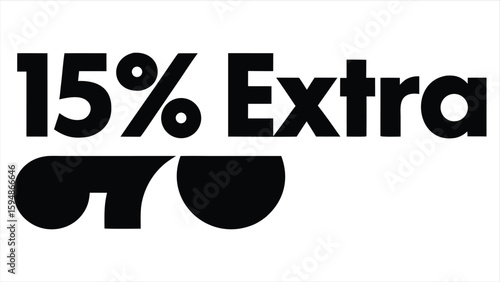 Bold black text announces fifteen percent extra with a stylized graphic element below. ideal for promotional banners, online store offers, seasonal sales, digital coupons, e-commerce marketing, retail