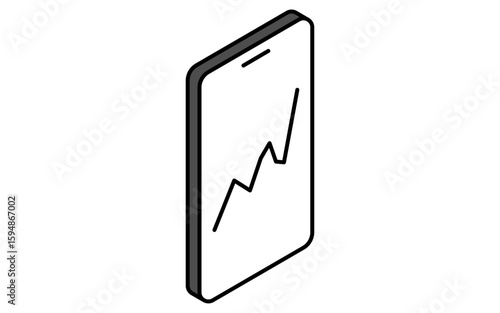 スマホの株チャートのシンプルな線画アイコン（アイソメトリックイラスト）