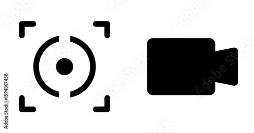 Modern minimalist video camera focus target icon graphic design
