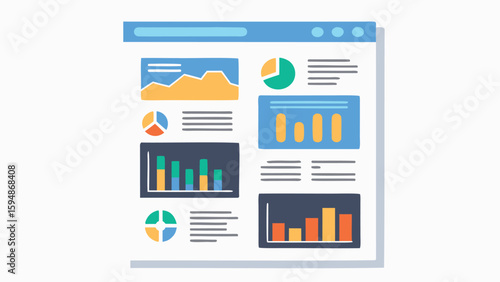 Illustration of a website interface displaying various charts and data visualizations online