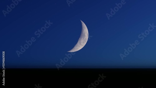 crescent moon illuminates a dark blue night sky with faint stars and a subtle horizon. Suitable for themes of space, dreams, nature, or spiritual content.