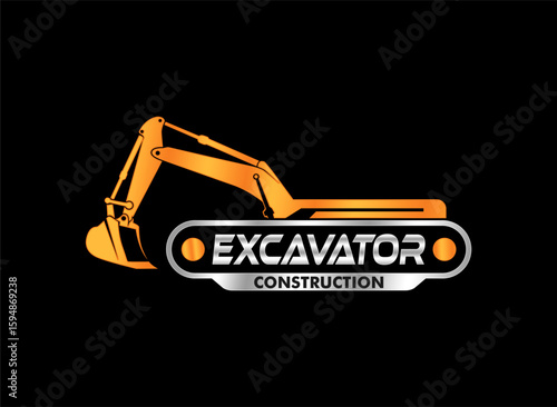 Excavator logo emblem badge design template vector illustration heavy transportation for construction