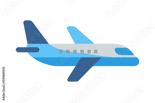 Modern blue and gray airplane flying through the sky
