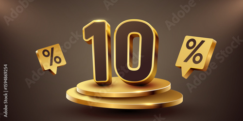 10 percent with podium. Sale, discount or bonus concept. Vector illustration