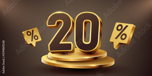 20 percent with podium. Sale, discount or bonus concept. Vector illustration