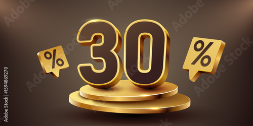 30 percent with podium. Sale, discount or bonus concept. Vector illustration