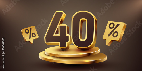 40 percent with podium. Sale, discount or bonus concept. Vector illustration