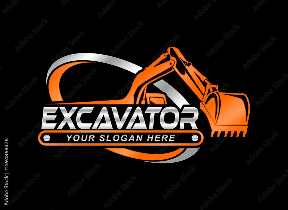 Fototapeta premium Excavator logo emblem badge design template vector illustration heavy transportation for construction