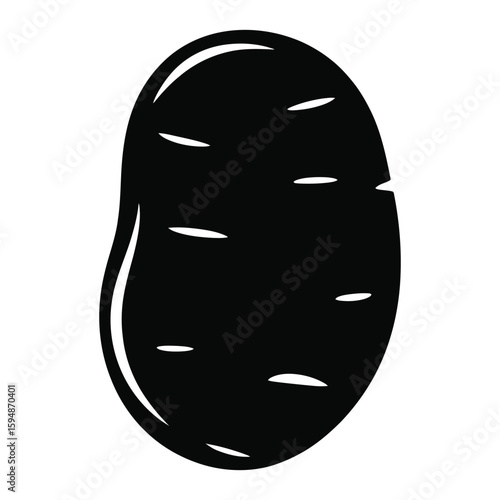 Black and white silhouette of a potato with white highlights tuber root vegetable