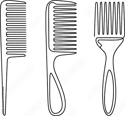 Three black combs on white background hair styling