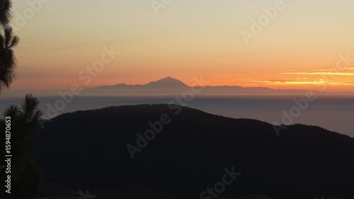 Wallpaper Mural Canary pine trees silhouette at sunset with Teide volcano view Torontodigital.ca