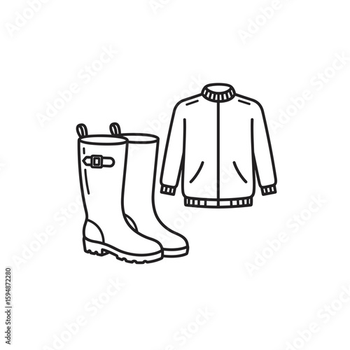 Fall clothing icon featuring rain boots and a jacket